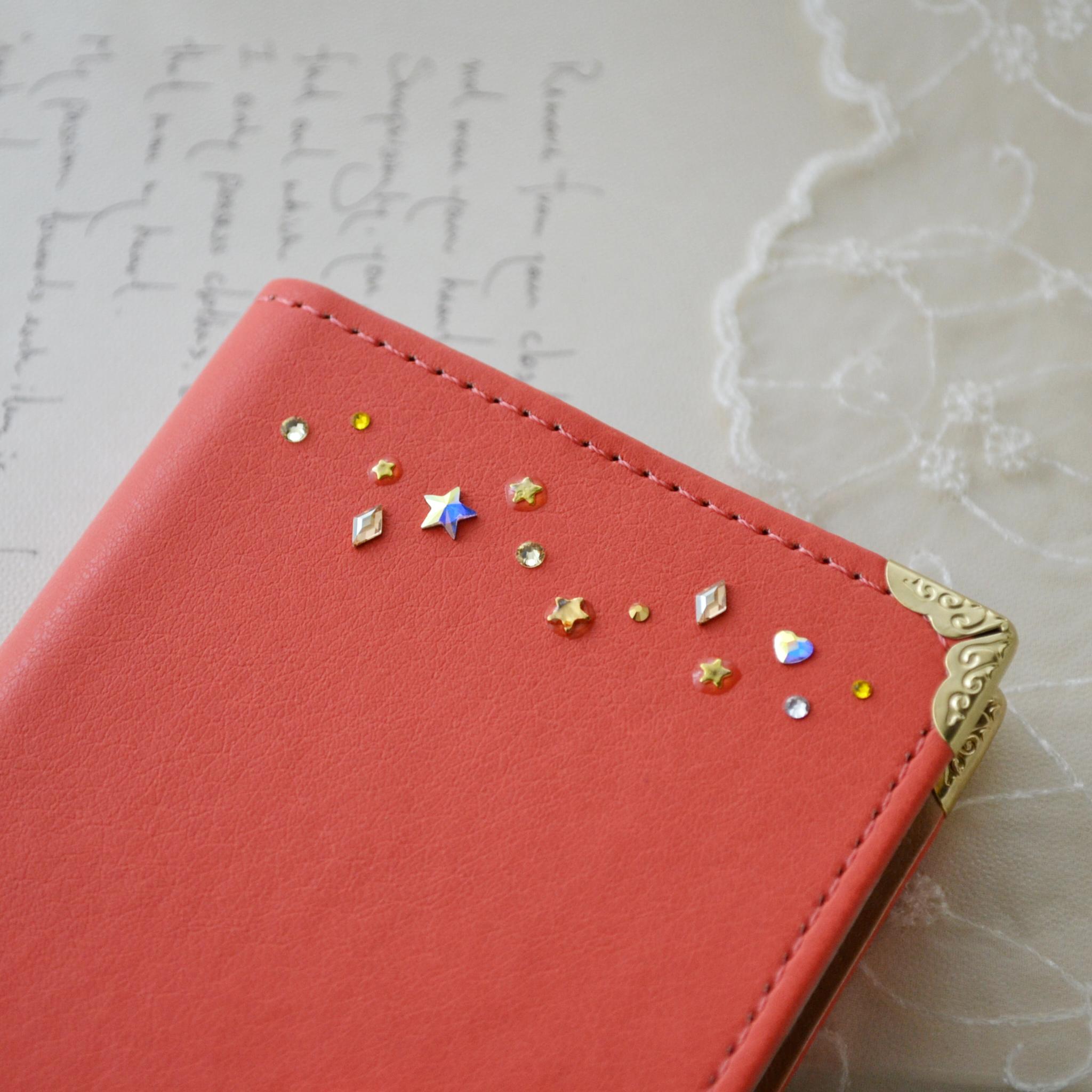 手帳型スマホケース『月の宝石群』手元をきらめくスマホカバー専門店　あたたかなオレンジ　ほぼ全機種対応 | 2枚目