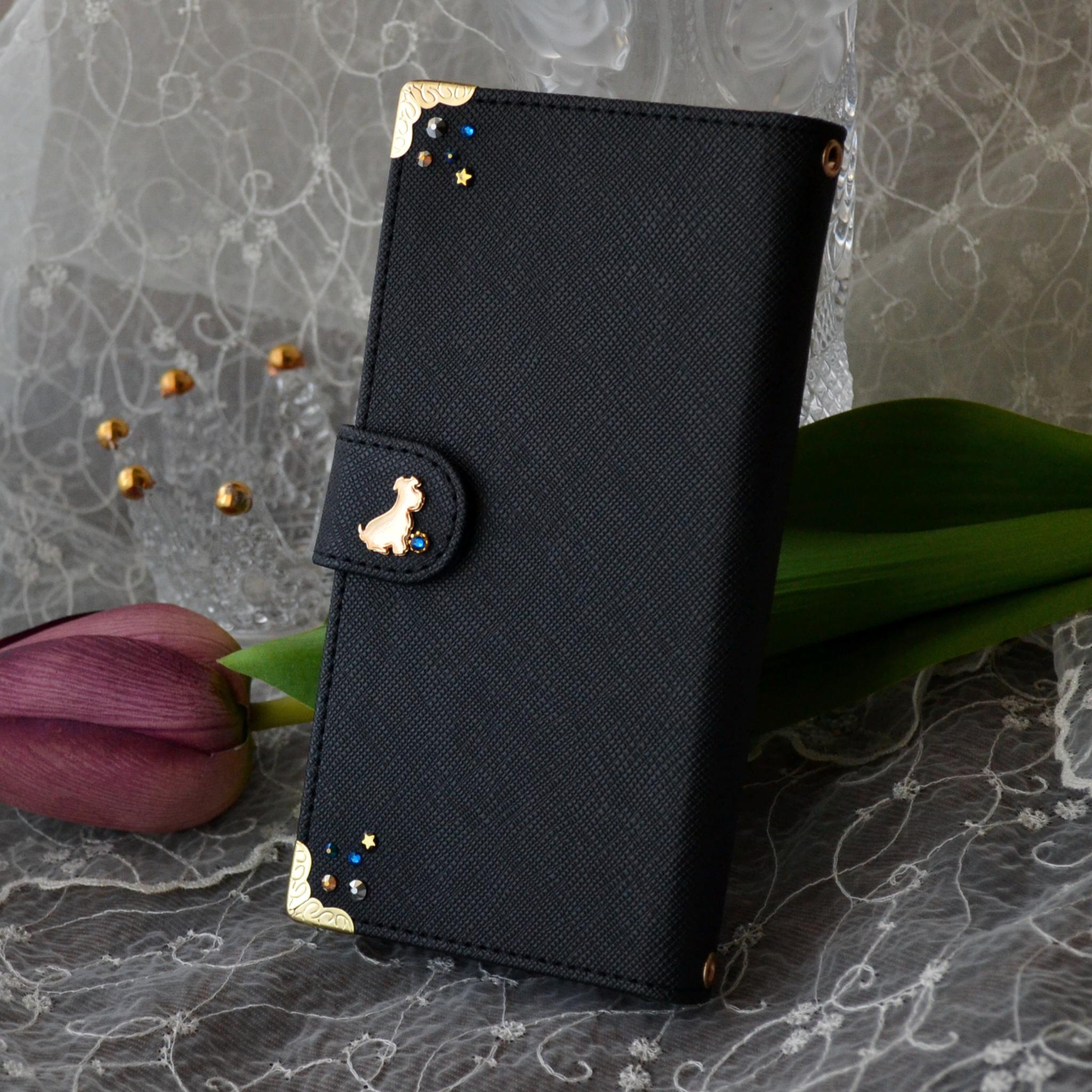 左利き用！手帳型スマホケース『Golden Dog with Metallic Crystal』犬と宝石 全機種対応 | 2枚目