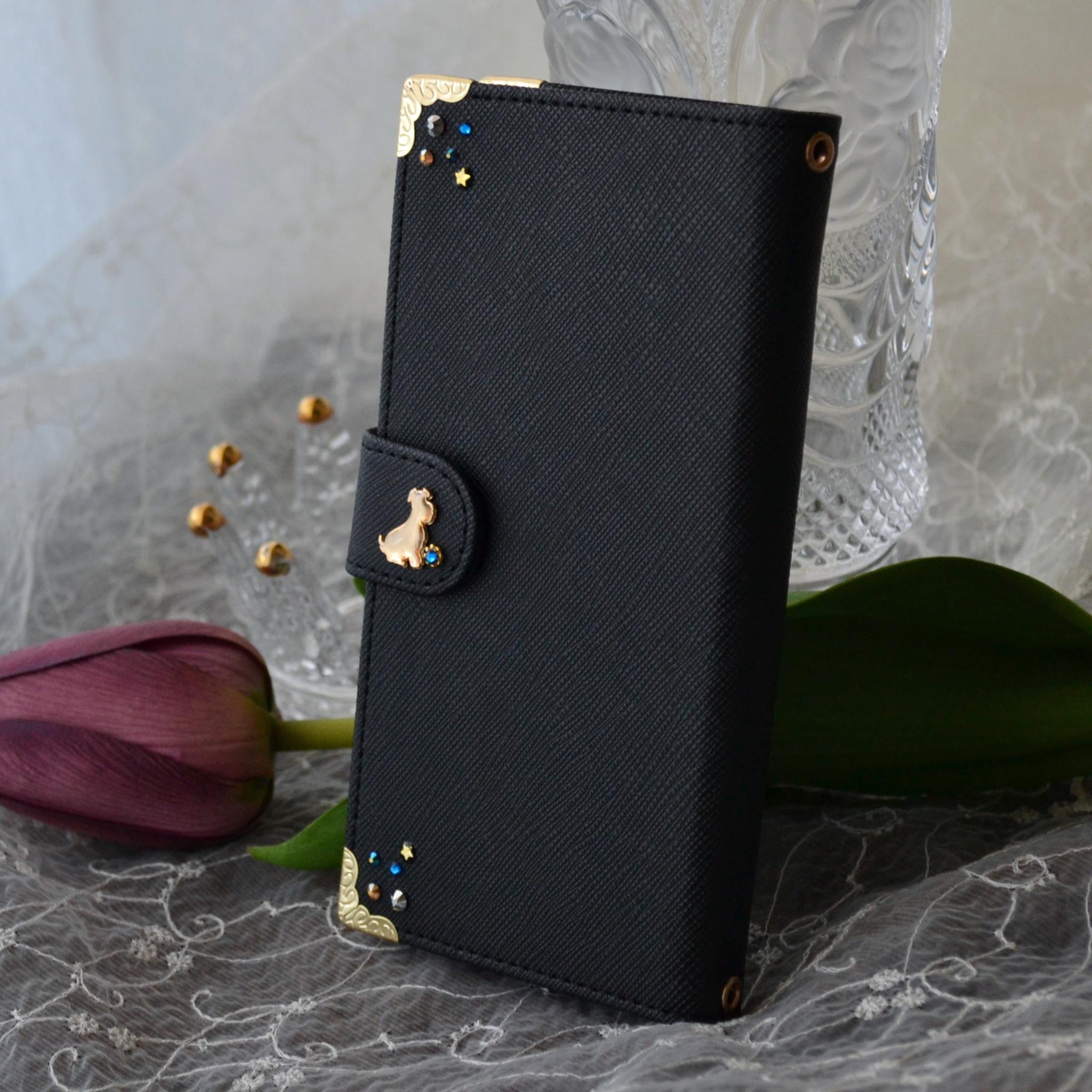 左利き用！手帳型スマホケース『Golden Dog with Metallic Crystal』犬と宝石 全機種対応 | 5枚目
