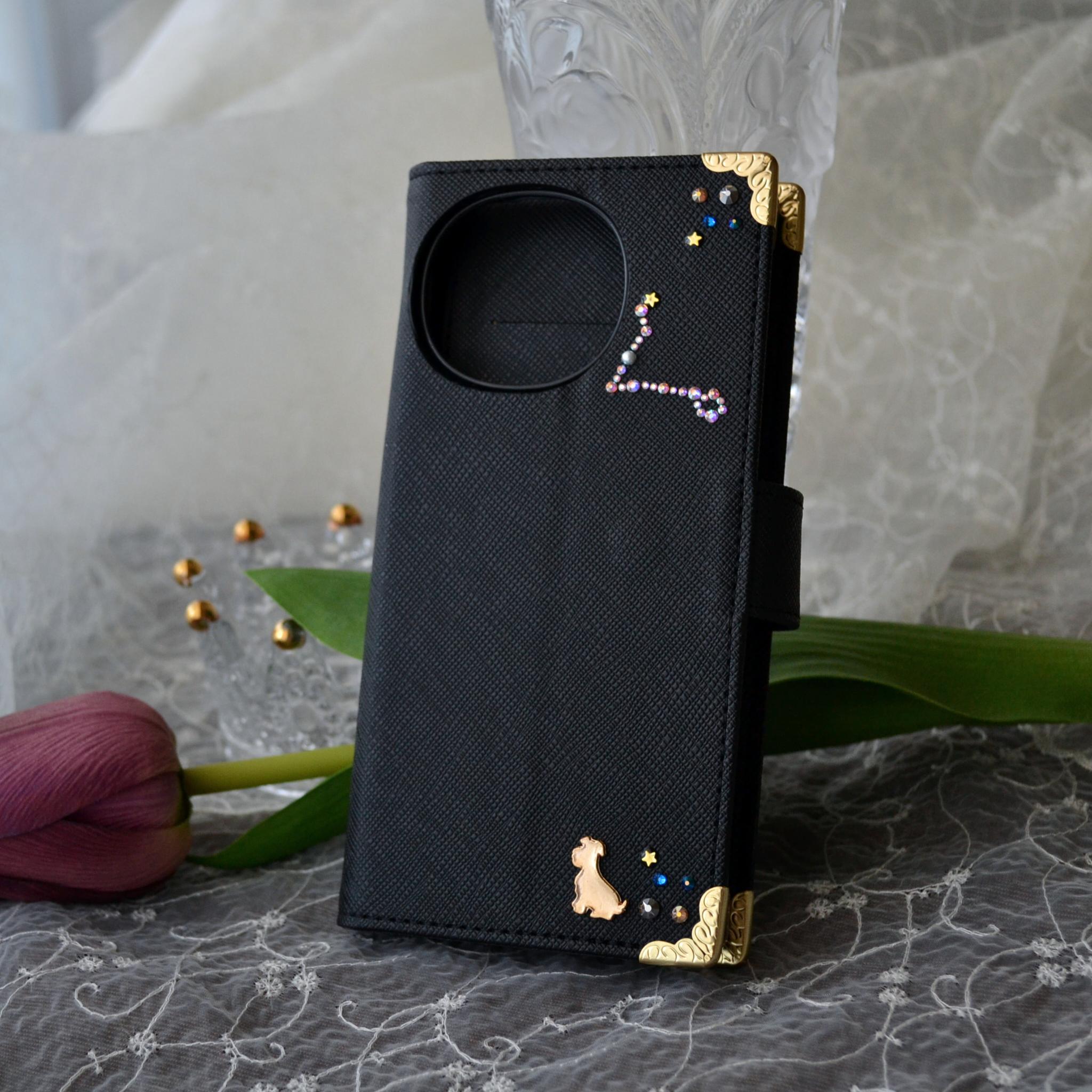 左利き用！手帳型スマホケース『Golden Dog with Metallic Crystal』犬と宝石 全機種対応 | 6枚目