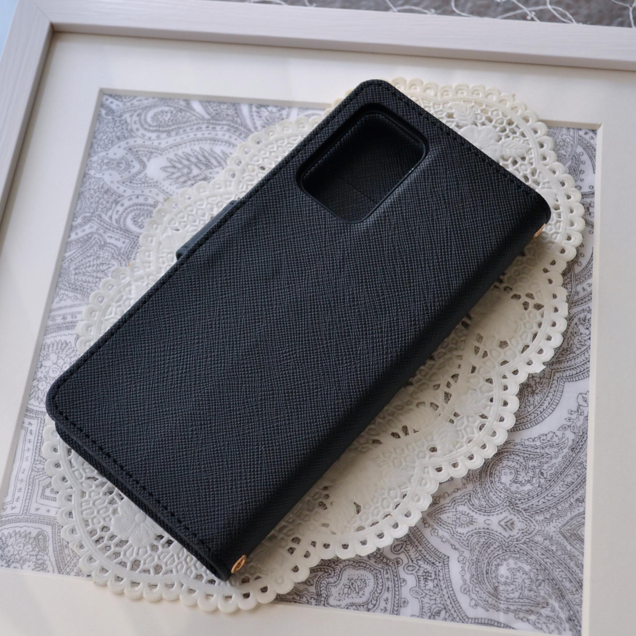 手帳型スマホケース『夜空のきらめき』ピンクとオーロラのクリスタル 漆黒のカバー　ほぼ全機種対応 傷が目立ちにくい型押模様 | 10枚目