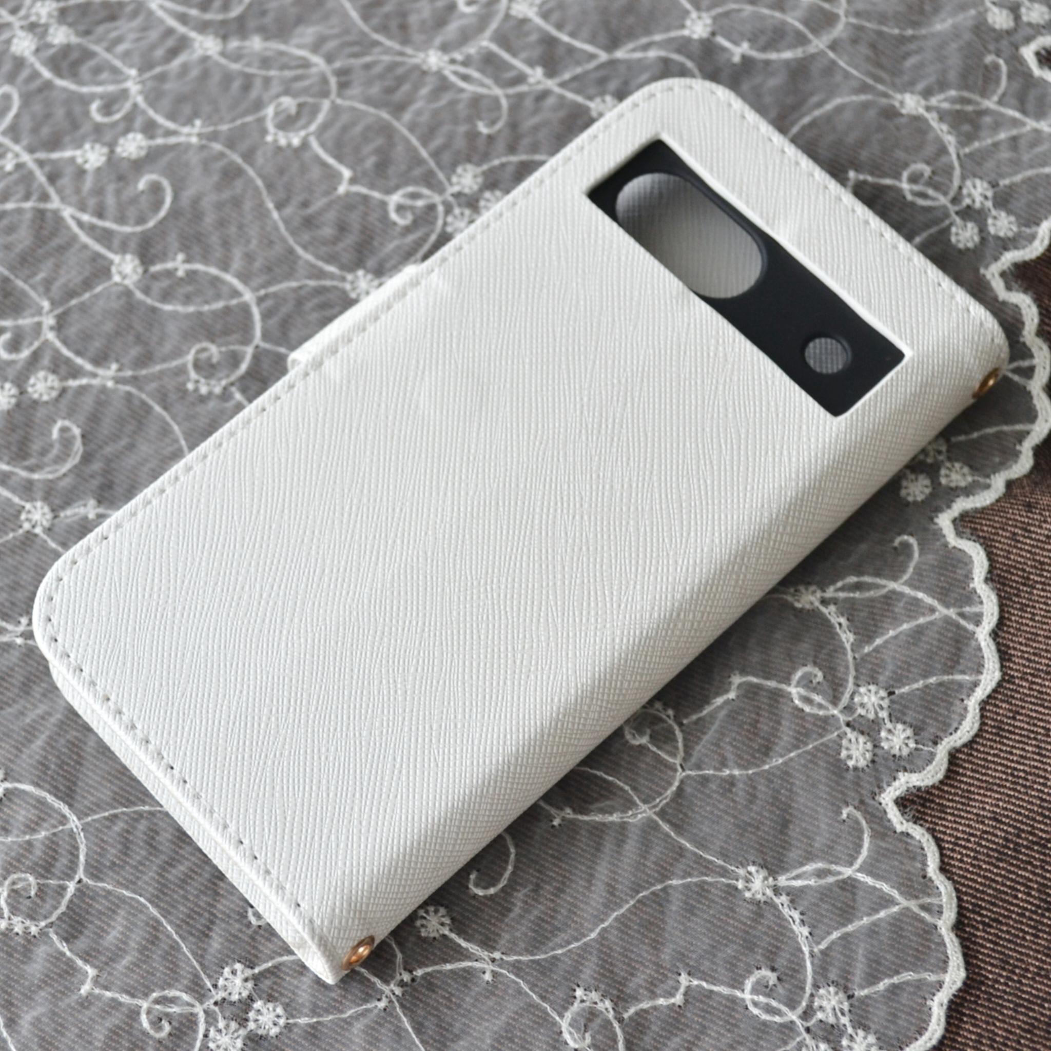 手帳型スマホケース『♡PINK♡』-spray- 傷が目立ちにくい型押し生地使用 全機種対応 白 | 5枚目