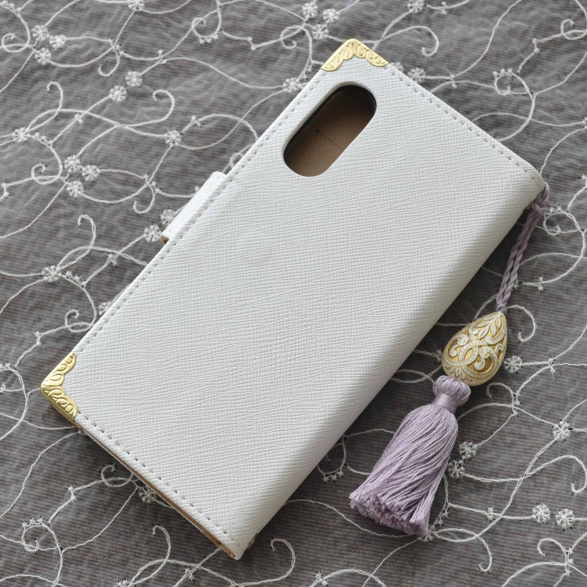 白と紫の手帳型スマホケース『猫と月のロマンティック』ラベンダー 全機種対応 ワンランク上の傷が目立ちにくい生地使用◎ | 8枚目