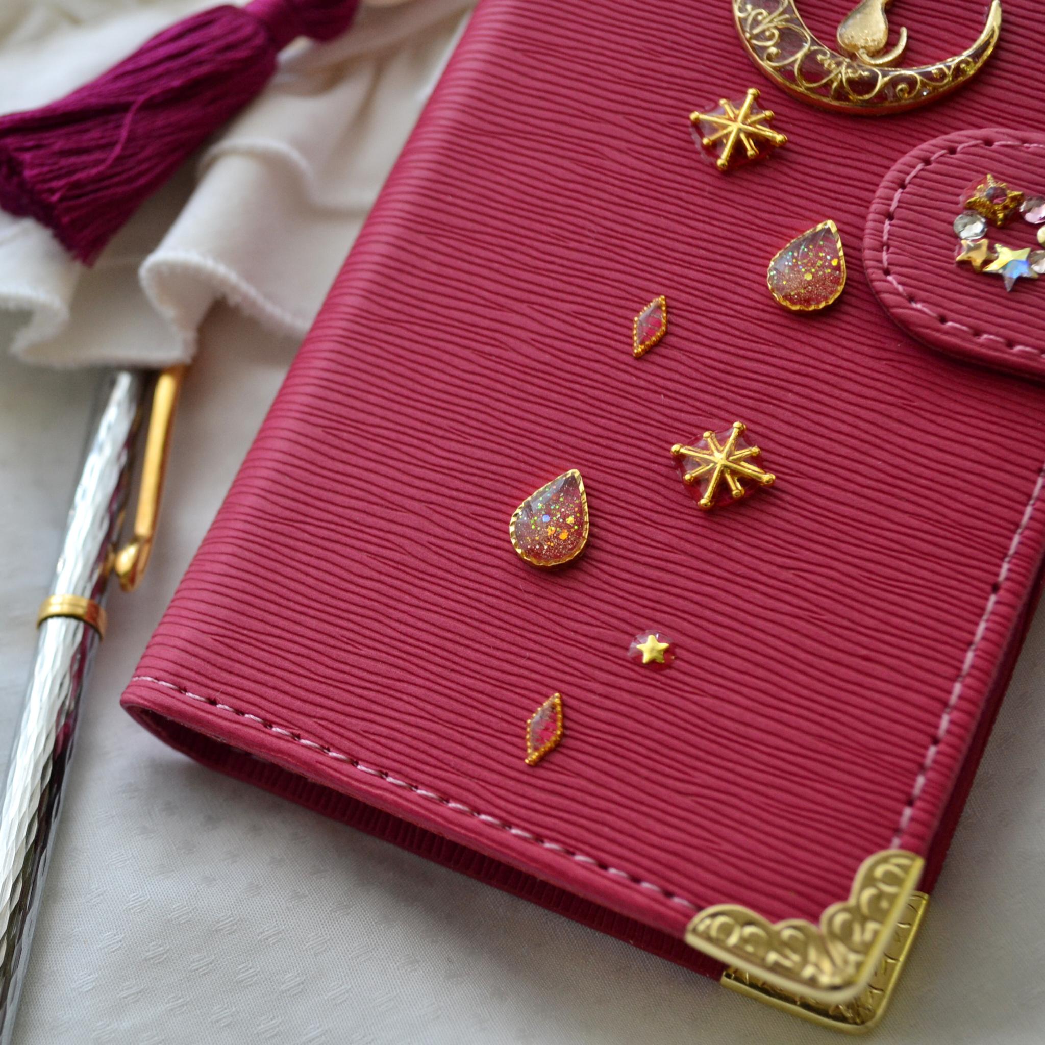 手帳型スマホケース『猫と月のロマンティック』ディープピンク 全機種対応 ワンランク上の傷が目立ちにくい生地使 | 4枚目