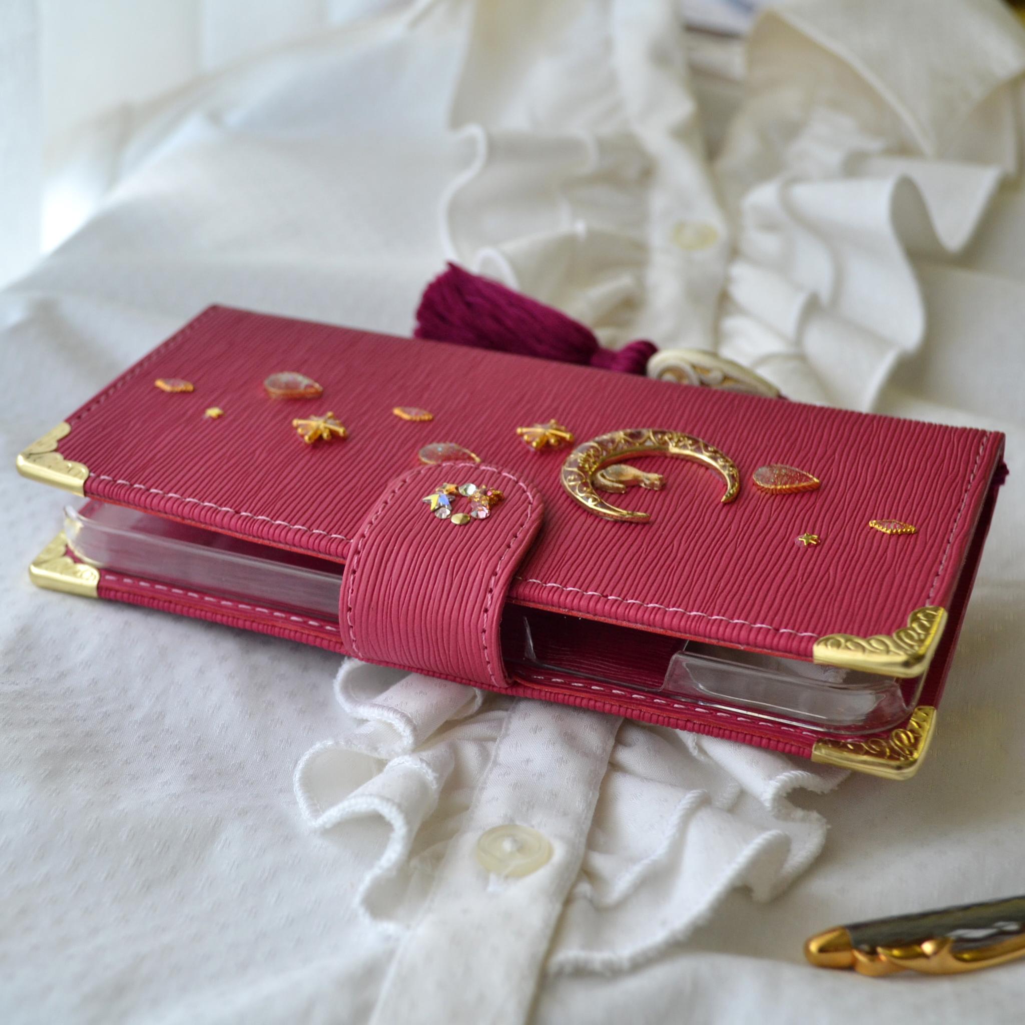 手帳型スマホケース『猫と月のロマンティック』ディープピンク 全機種対応 ワンランク上の傷が目立ちにくい生地使 | 5枚目