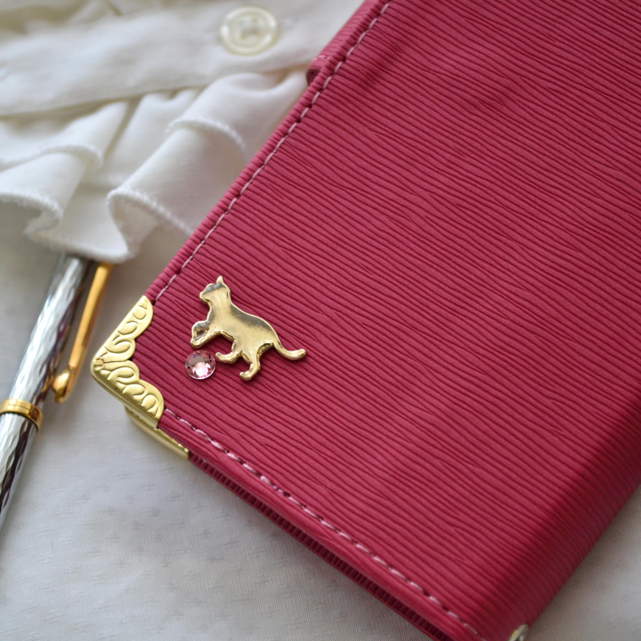 手帳型スマホケース『猫と月のロマンティック』ディープピンク 全機種対応 ワンランク上の傷が目立ちにくい生地使 | 7枚目