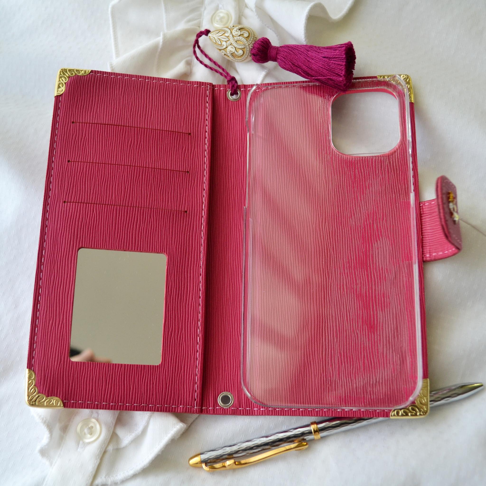 手帳型スマホケース『猫と月のロマンティック』ディープピンク 全機種対応 ワンランク上の傷が目立ちにくい生地使 | 8枚目