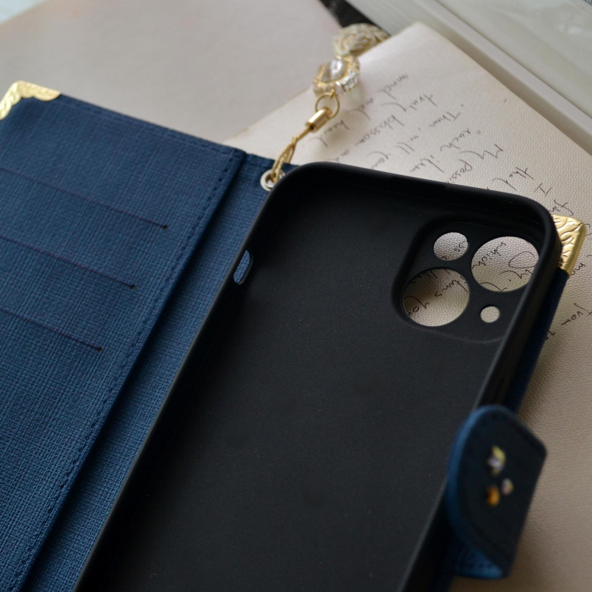 手帳型スマホケース『ピンクムーンとオーロラの流星』全機種対応◎ワンランク上の深みピンク、傷が目立ちにくい型押生地 | 10枚目