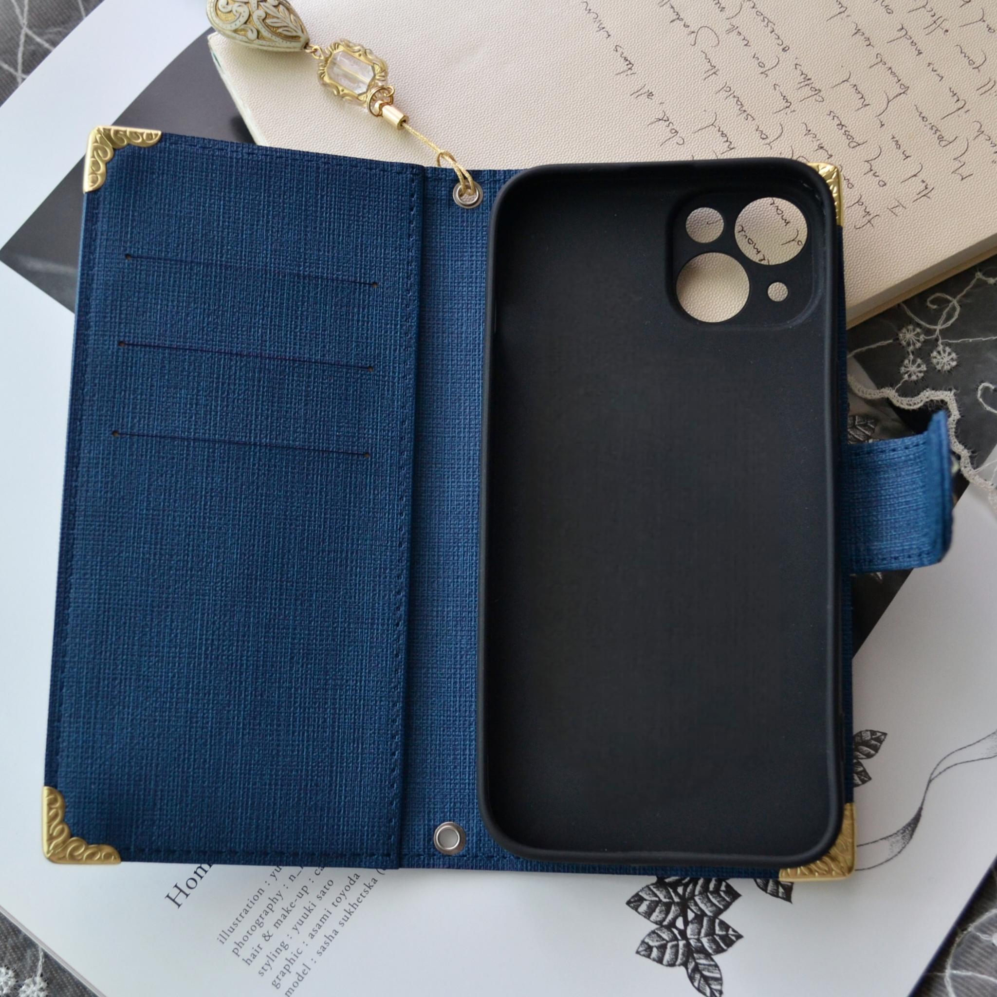 手帳型スマホケース『ピンクムーンとオーロラの流星』全機種対応◎ワンランク上の深みピンク、傷が目立ちにくい型押生地 | 11枚目