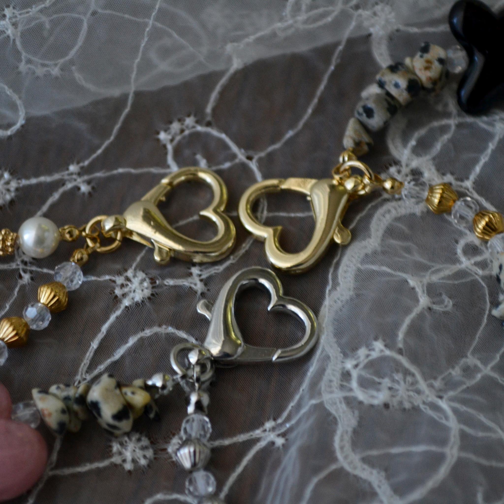 ぷっくりハートやパールのミニハンドストラップ ＆ スマホストラップ　ピンク×シャンパン 耐久性UP！ | 6枚目