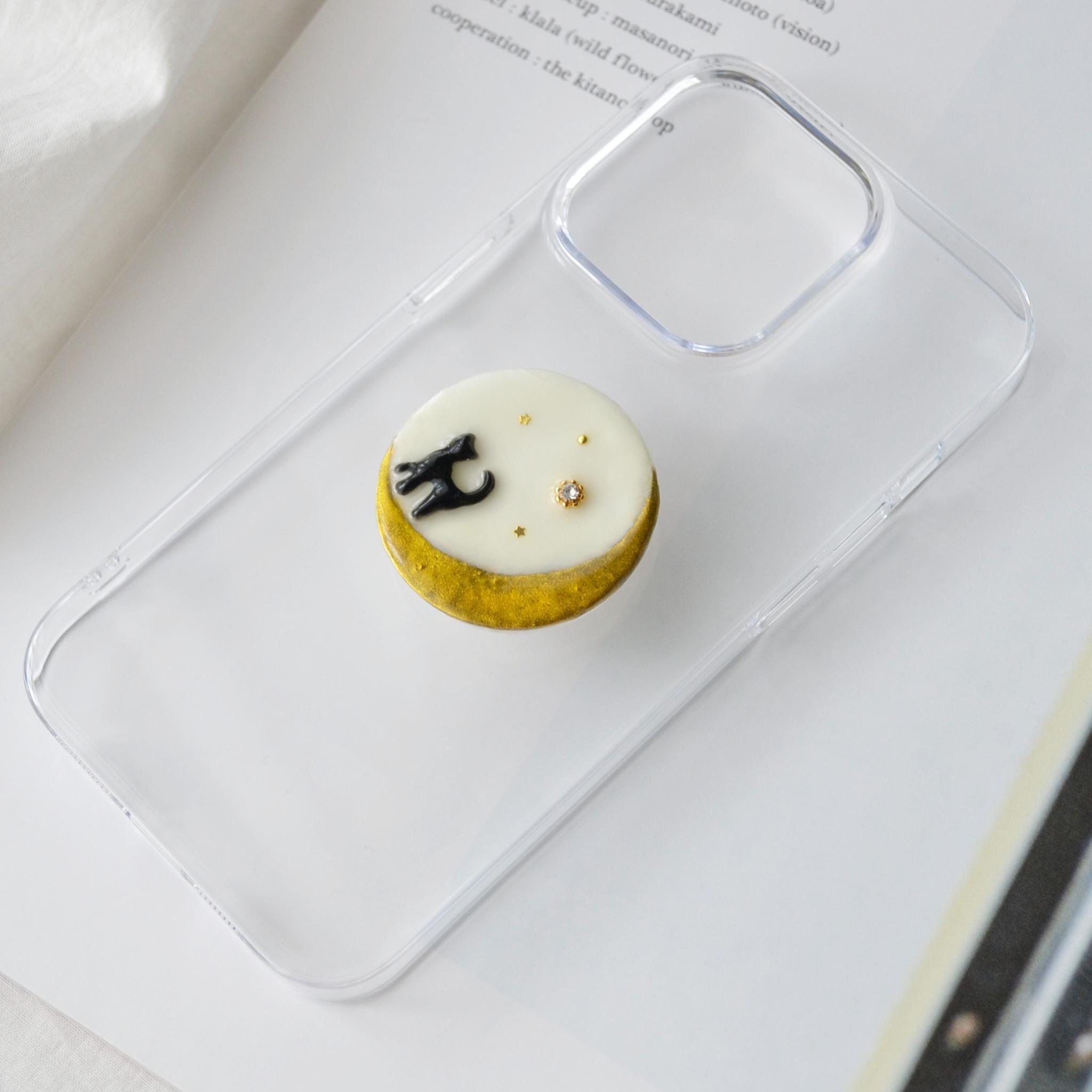 専用ページ『あの星と僕』猫と月の透明なスマホグリップ　全機種のスマホケースに使えます。 | 2枚目
