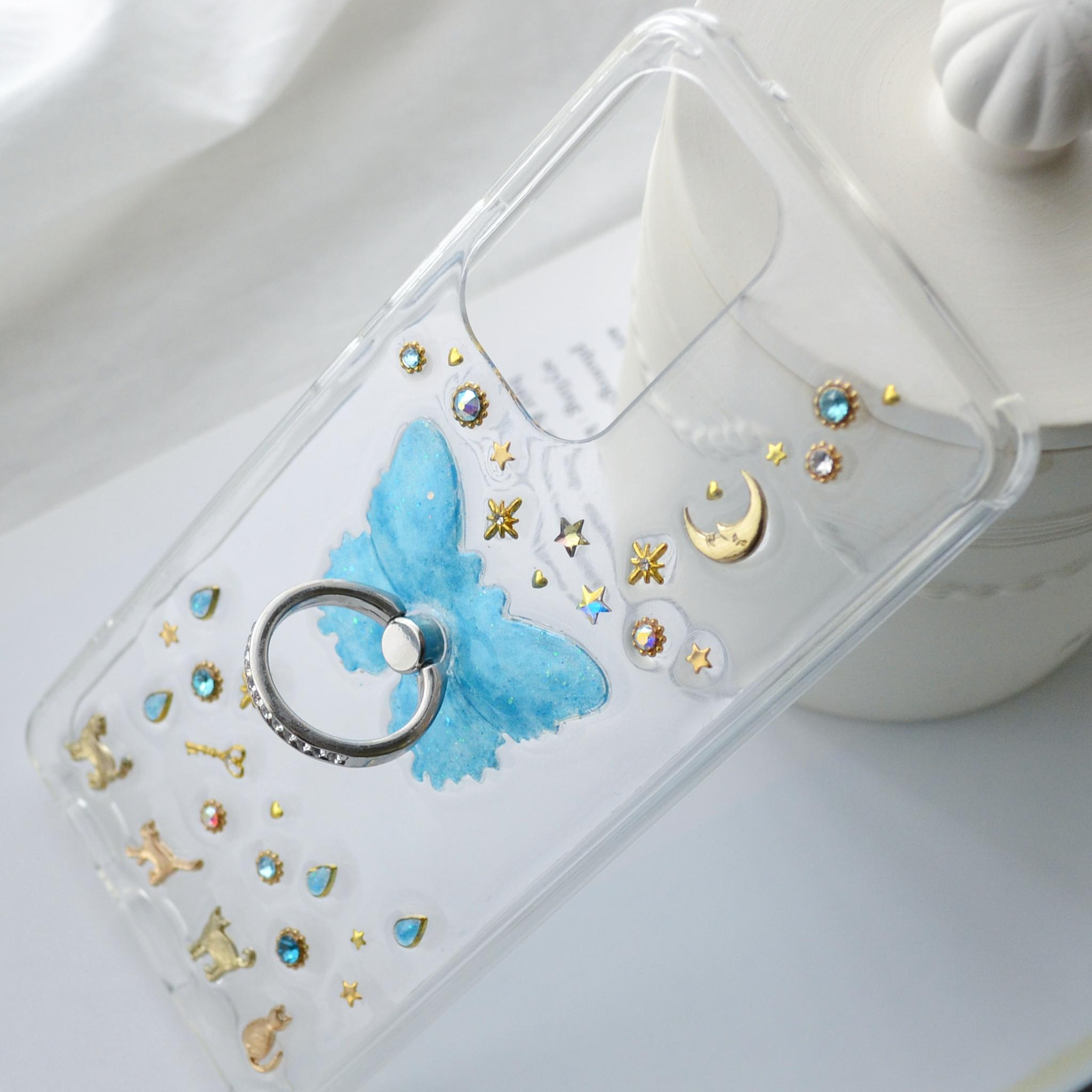 『青い蝶と幸せな猫たち』Morpho and Cats 使いやすい！きらきらスマホリング付きでスタンド機能◎全機種対応 | 2枚目