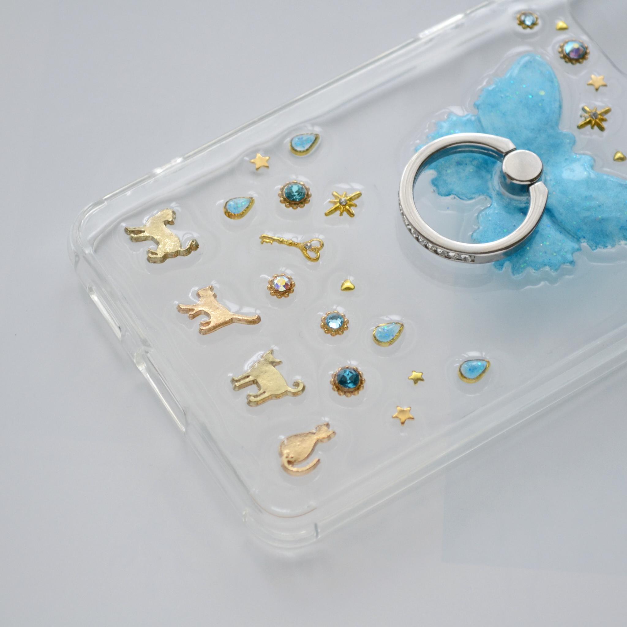 『青い蝶と幸せな猫たち』Morpho and Cats 使いやすい！きらきらスマホリング付きでスタンド機能◎全機種対応 | 3枚目