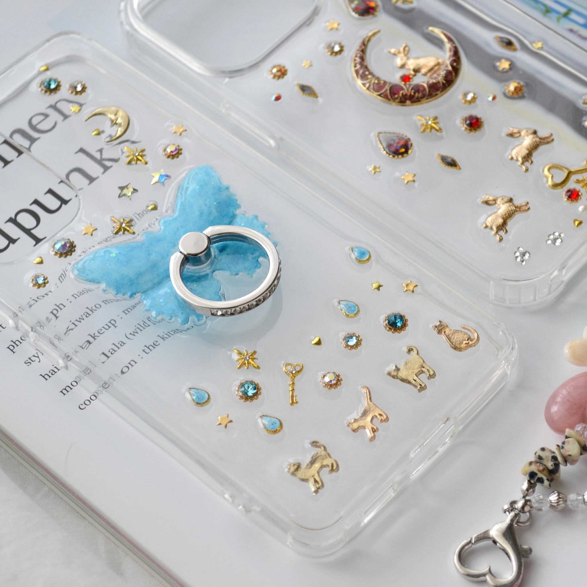 『青い蝶と幸せな猫たち』Morpho and Cats 使いやすい！きらきらスマホリング付きでスタンド機能◎全機種対応 | 7枚目