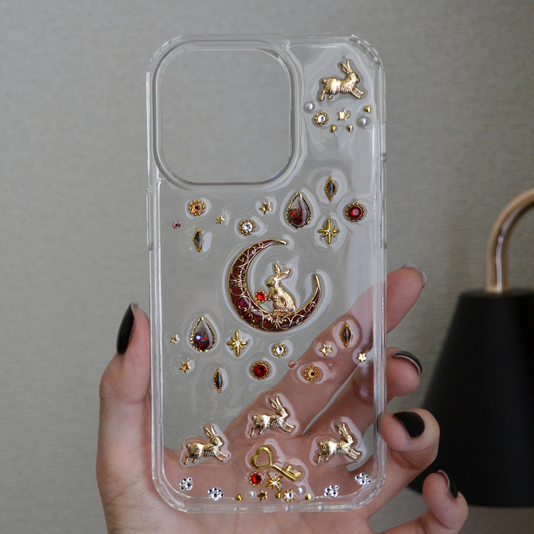 ルビーレッドなスマホケース『うさぎと月のメリーゴーランド』使いやすい！ソフト×ハード素材のクリアケース 全機種製作可能 | 3枚目