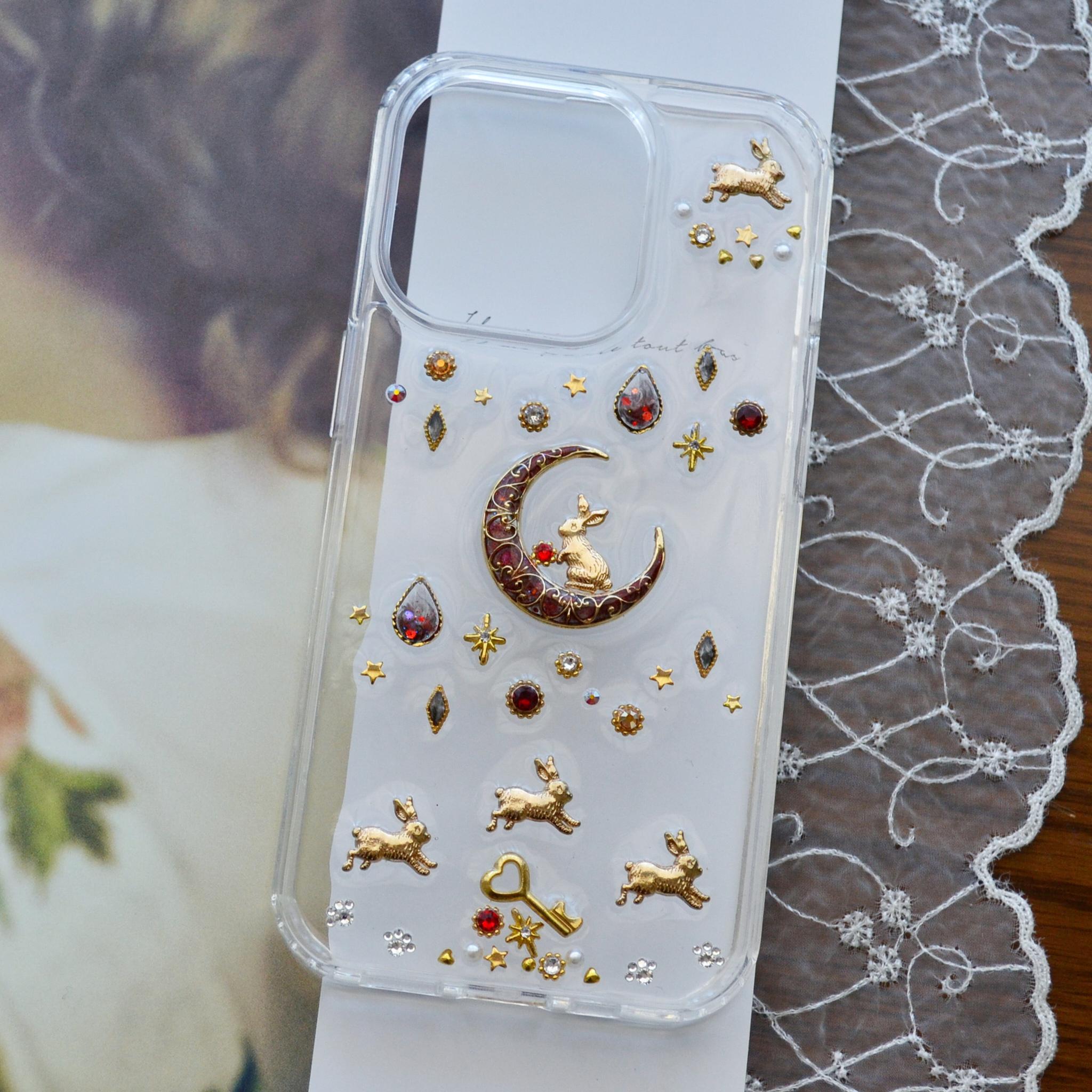 ルビーレッドなスマホケース『うさぎと月のメリーゴーランド』使いやすい！ソフト×ハード素材のクリアケース 全機種製作可能 | 9枚目