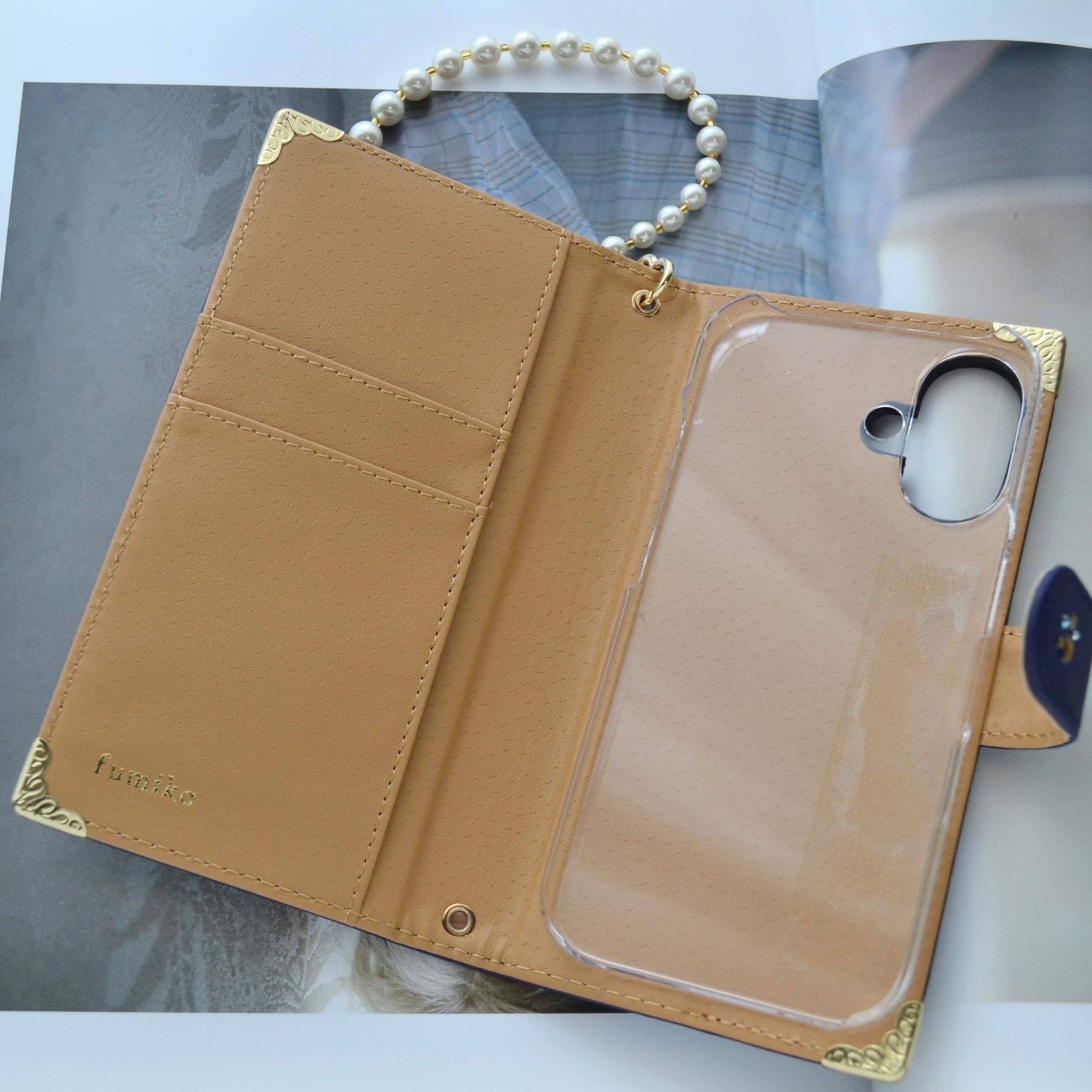 手帳型スマホケース『オーロラの月と星屑のスマホ手帳』オリーブグリーン　本革使用 全機種対応◎ | 13枚目