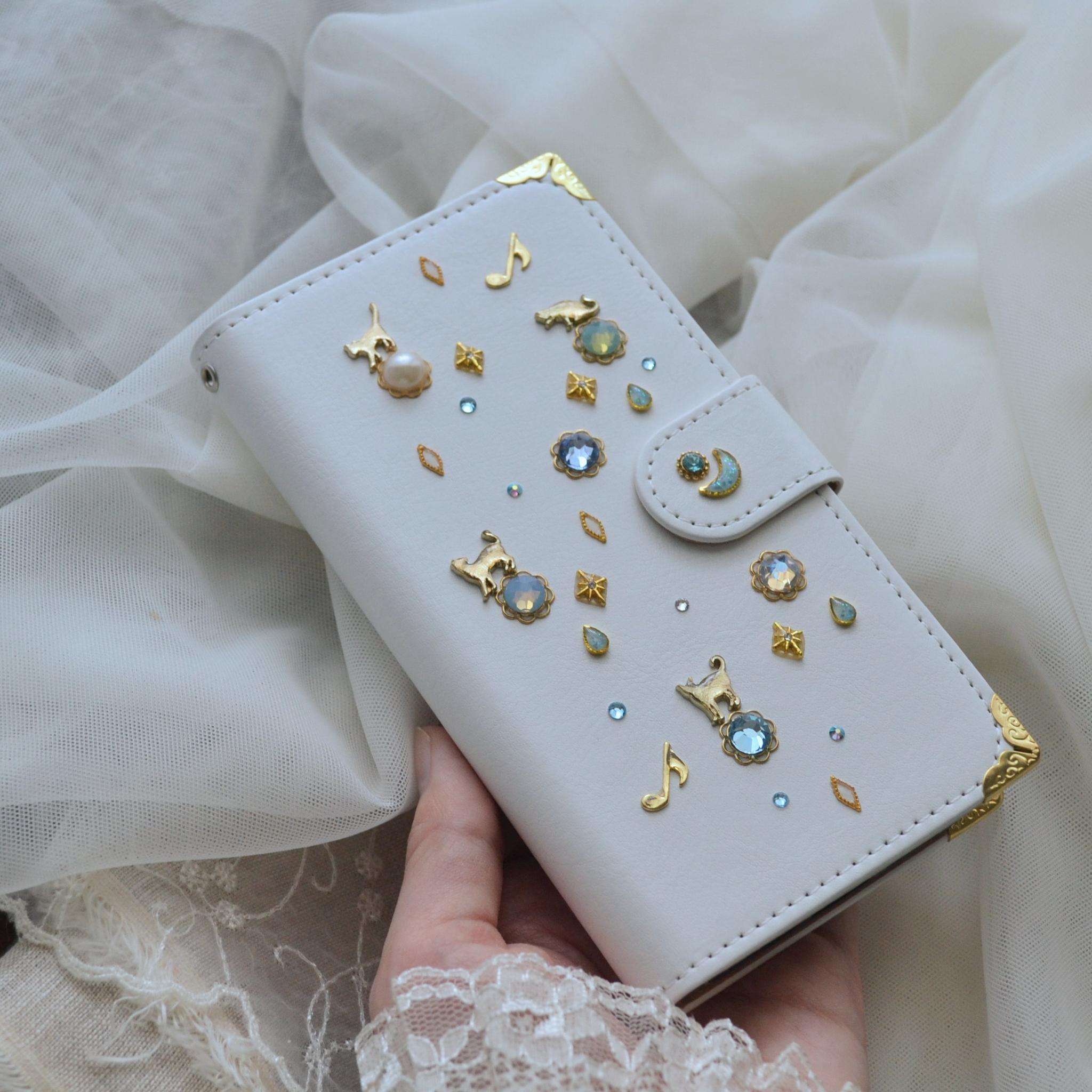 手帳型スマホケース『猫の思い出』白×水色　Kitten Blue デコレーションカバー 全機種対応◎ | 12枚目