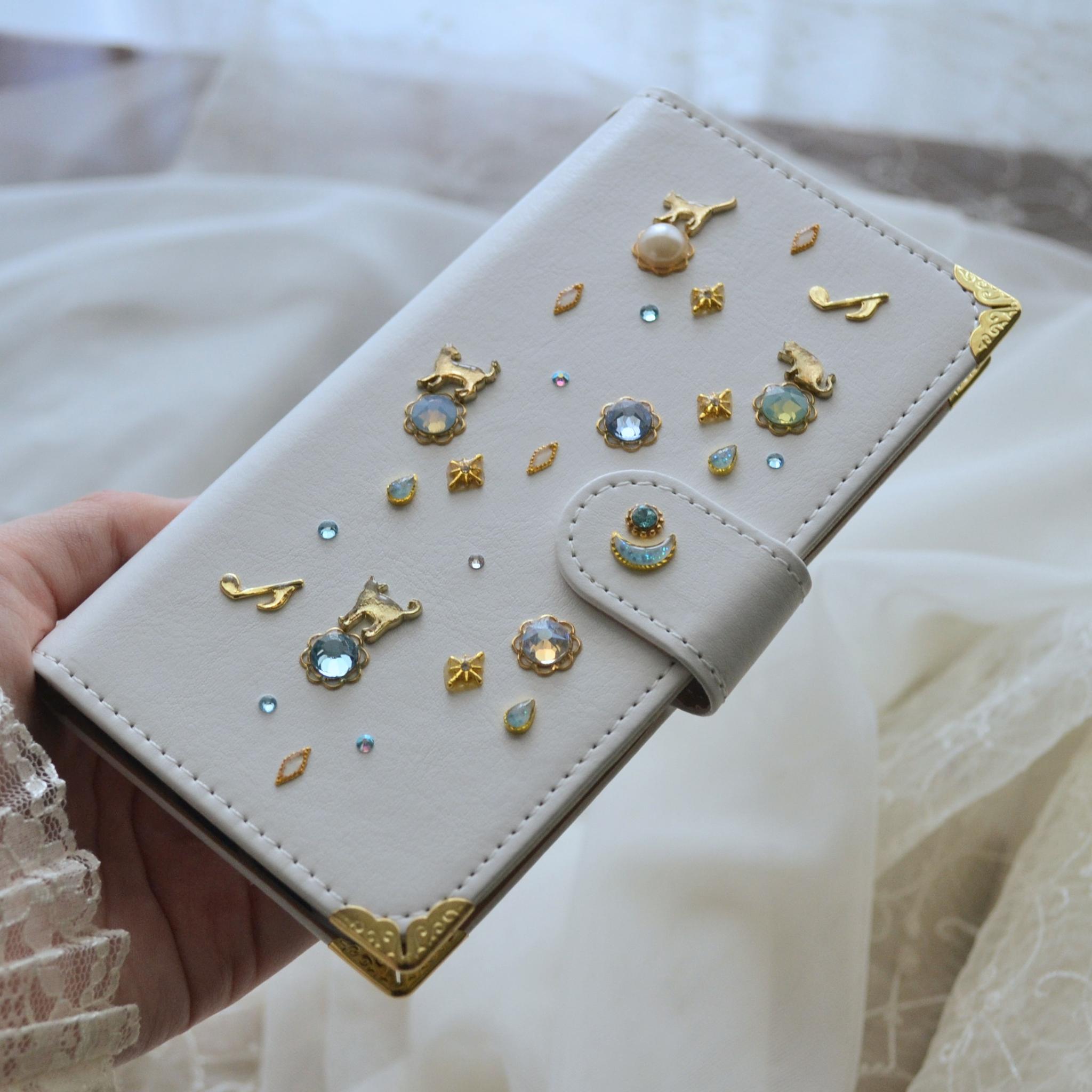 手帳型スマホケース『猫の思い出』白×水色　Kitten Blue デコレーションカバー 全機種対応◎ | 13枚目