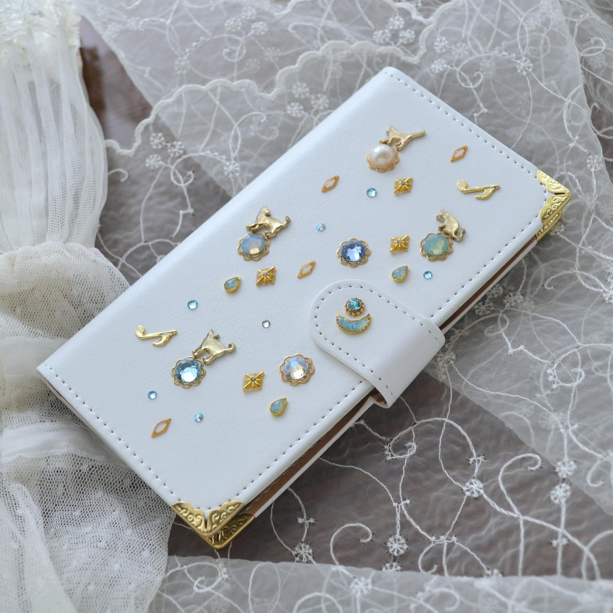 手帳型スマホケース『猫の思い出』白×水色　Kitten Blue デコレーションカバー 全機種対応◎ | 19枚目