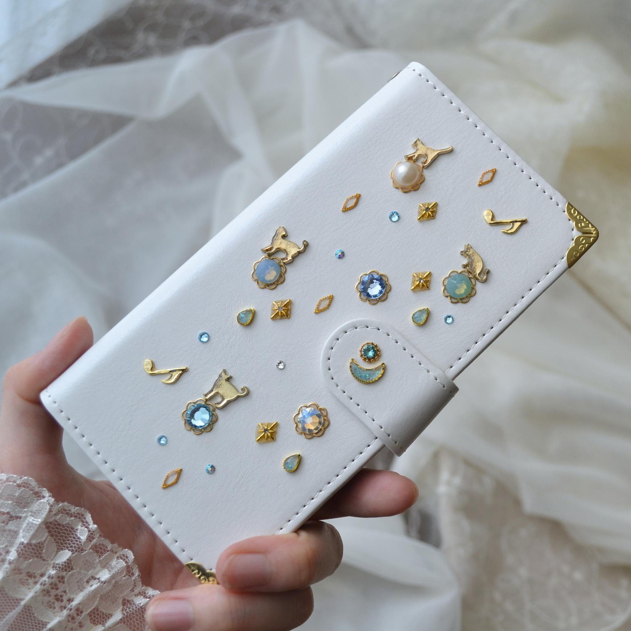 手帳型スマホケース『猫の思い出』白×水色　Kitten Blue デコレーションカバー 全機種対応◎ | 2枚目