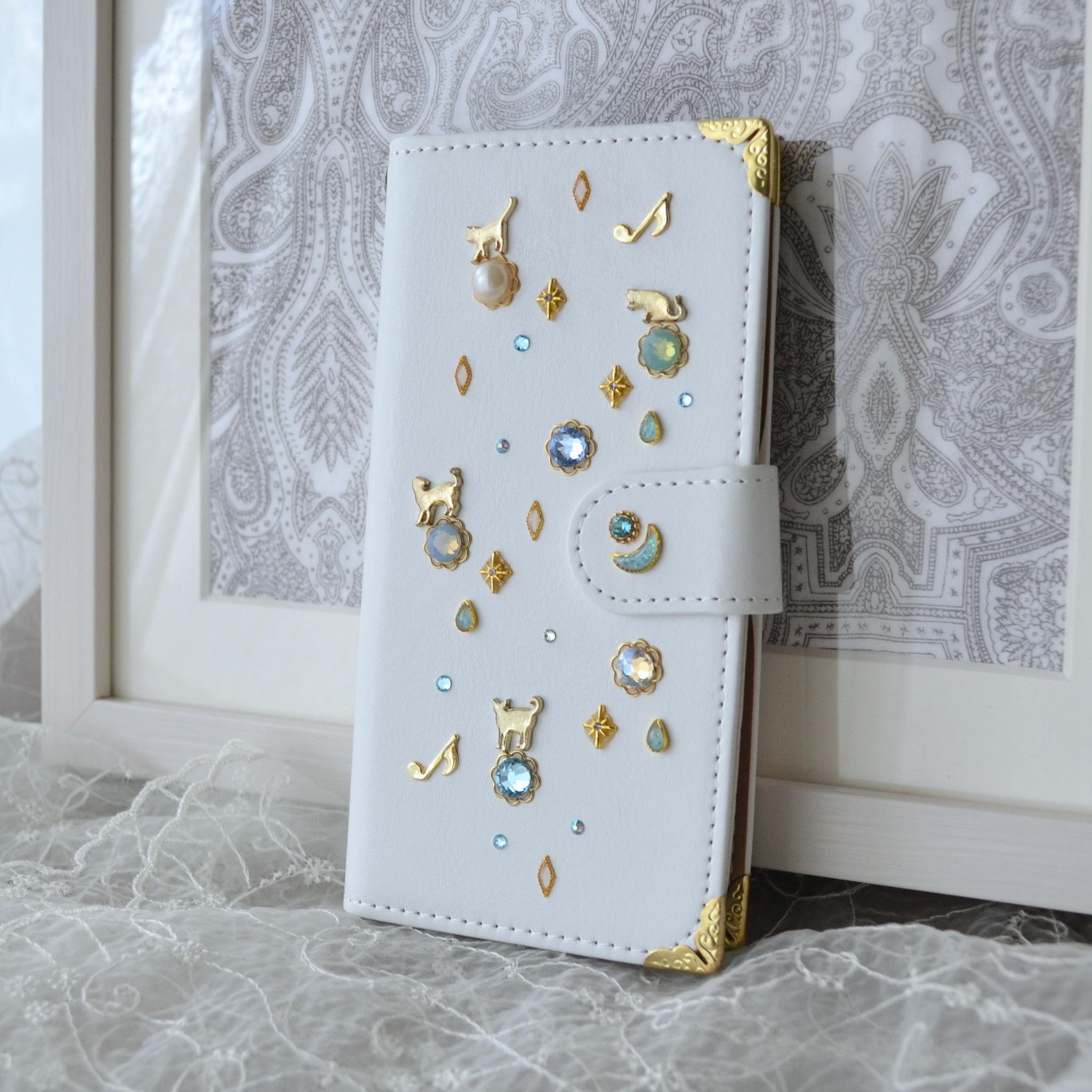 手帳型スマホケース『猫の思い出』白×水色　Kitten Blue デコレーションカバー 全機種対応◎ | 3枚目