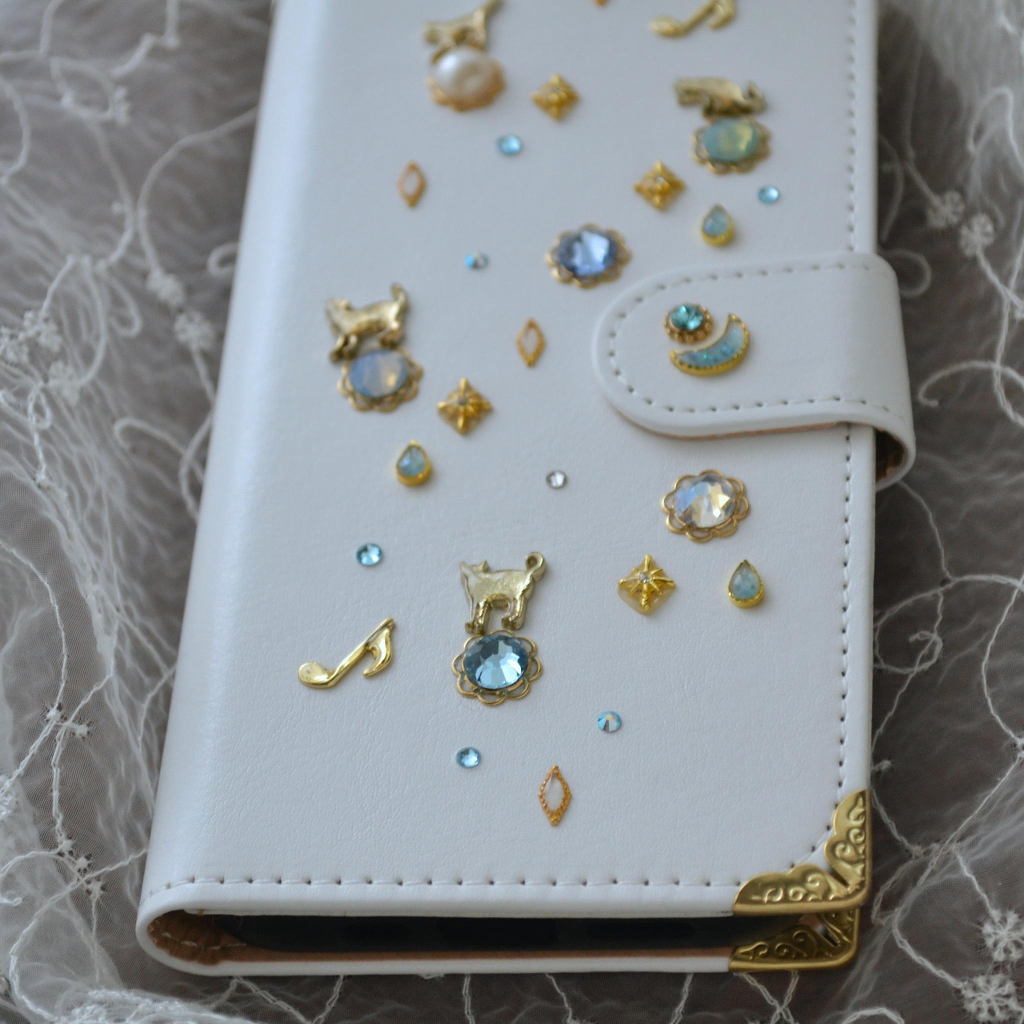 手帳型スマホケース『猫の思い出』白×水色　Kitten Blue デコレーションカバー 全機種対応◎ | 4枚目