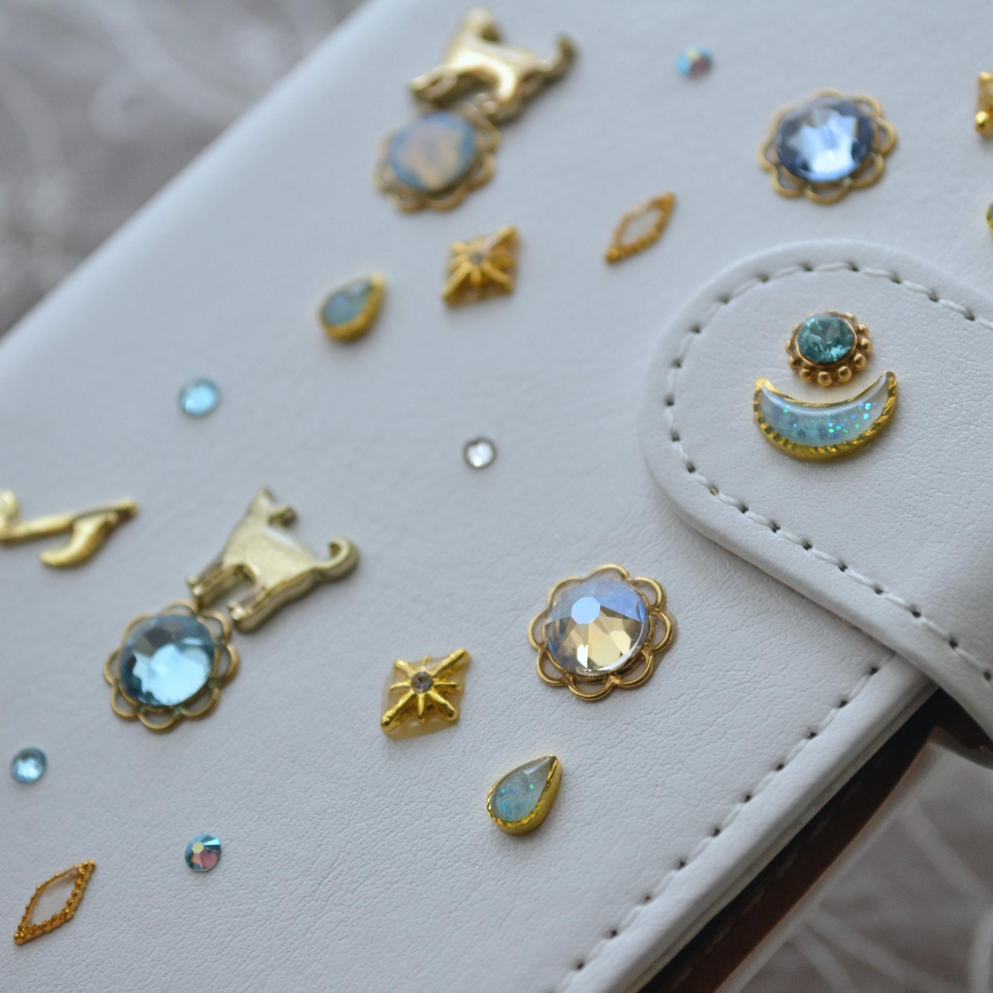 手帳型スマホケース『猫の思い出』白×水色　Kitten Blue デコレーションカバー 全機種対応◎ | 5枚目