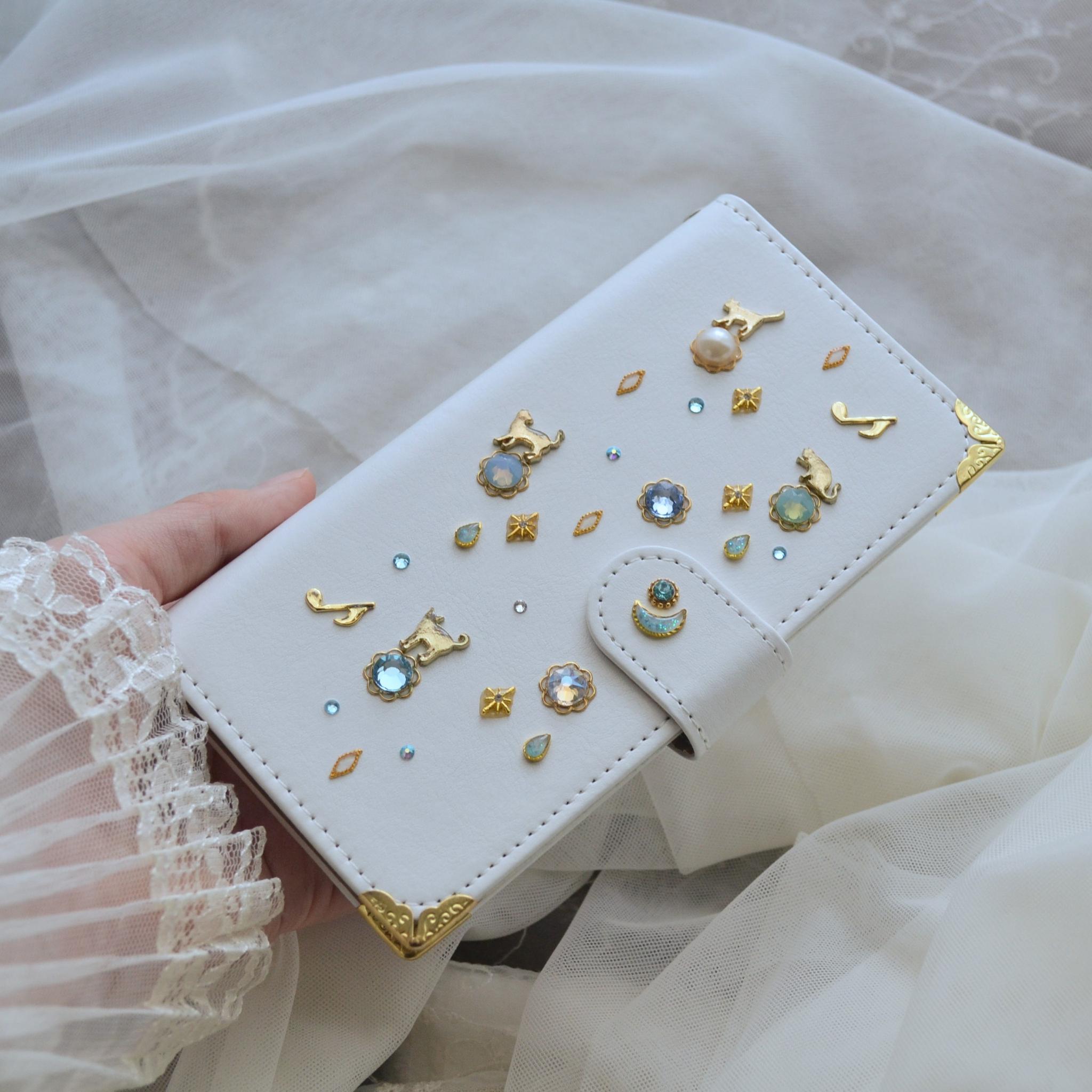 手帳型スマホケース『猫の思い出』白×水色　Kitten Blue デコレーションカバー 全機種対応◎ | 6枚目