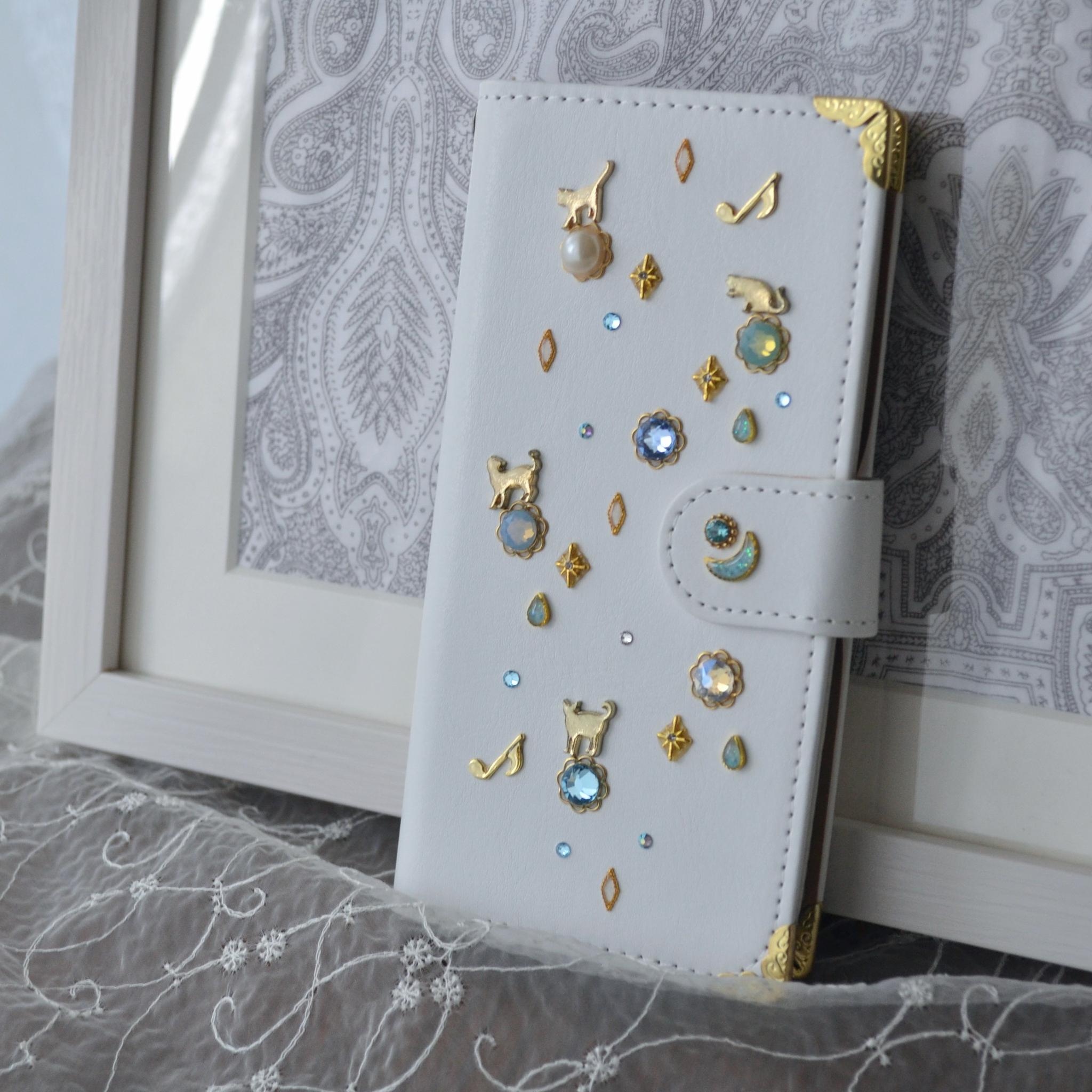 手帳型スマホケース『猫の思い出』白×水色　Kitten Blue デコレーションカバー 全機種対応◎ | 7枚目