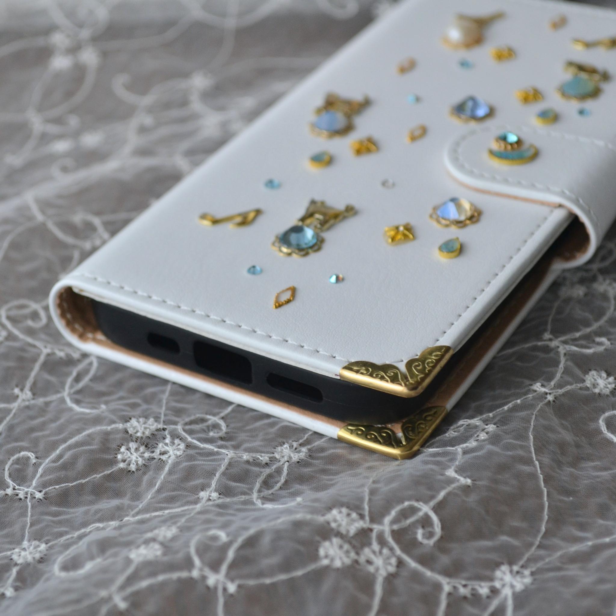 手帳型スマホケース『猫の思い出』白×水色　Kitten Blue デコレーションカバー 全機種対応◎ | 9枚目