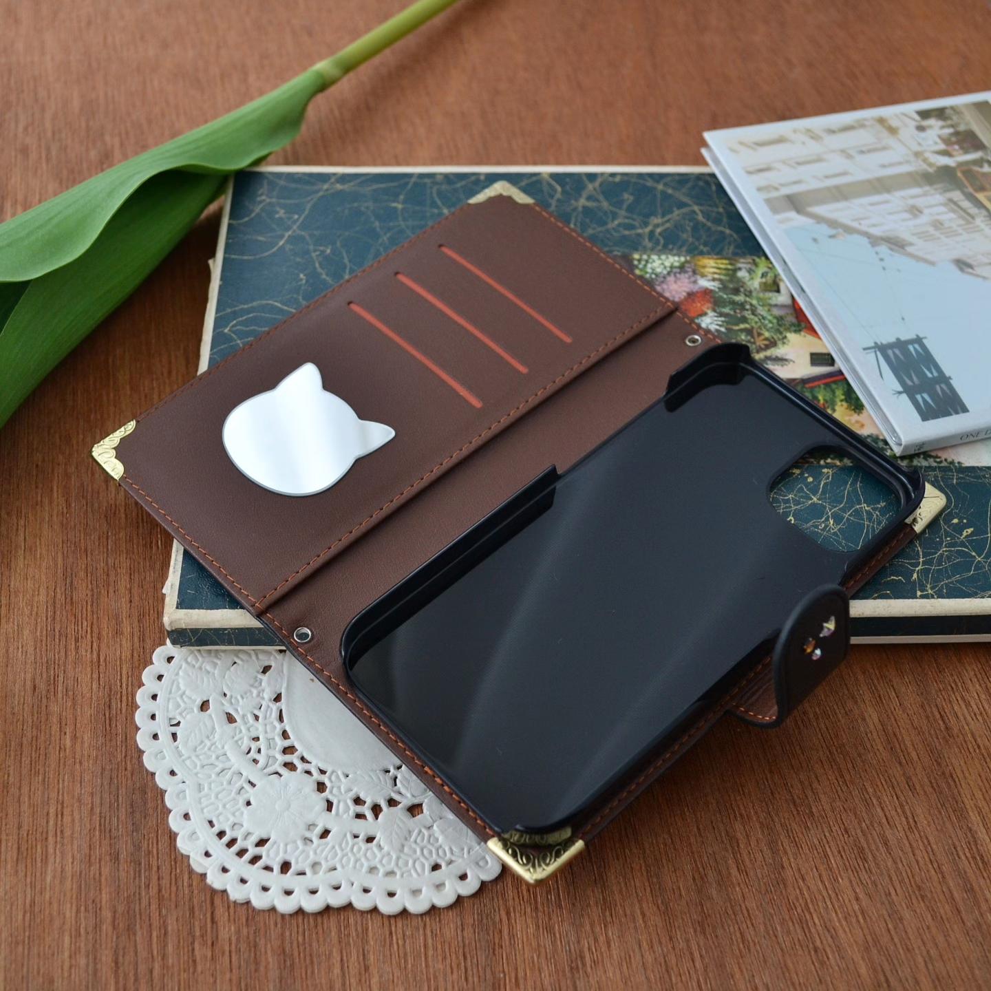 手帳型スマホケース『夜空のきらめき』水色とオーロラのクリスタル 漆黒のカバー　ほぼ全機種対応 | 9枚目