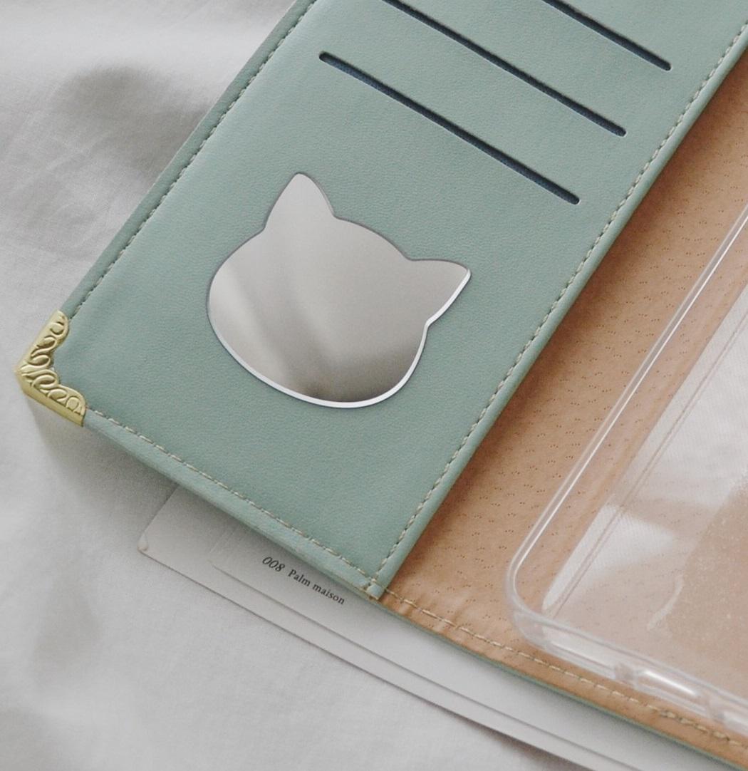 手帳型スマホケース『猫と月の宇宙旅行』花と蝶　ミントグリーン 　全機種対応☆スマホケース　パステルカラー | 8枚目