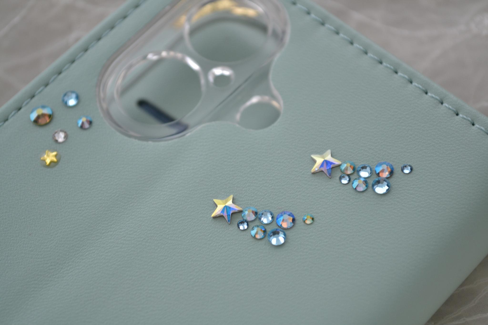 手帳型スマホケース『猫と月の宇宙旅行』花と蝶　ミントグリーン 　全機種対応☆スマホケース　パステルカラー | 4枚目