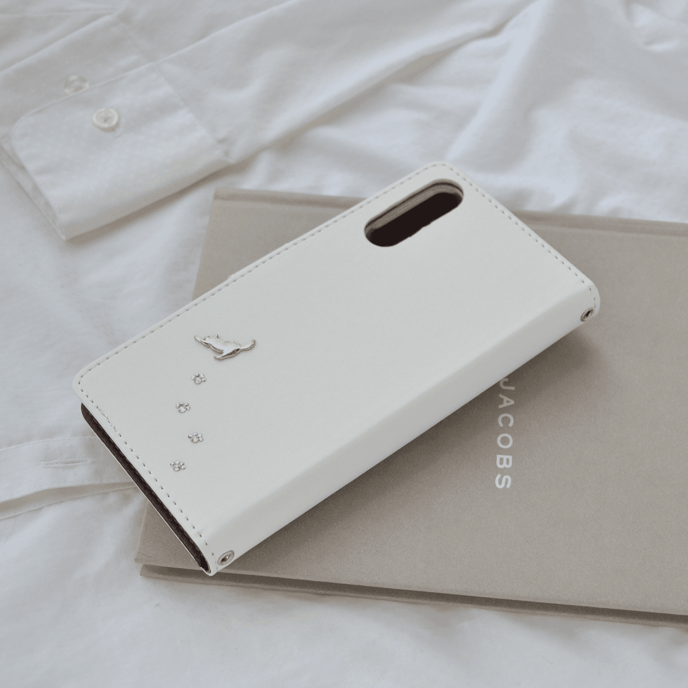 手帳型→ベージュケースへ変更『音楽と猫』音符と猫が楽しく遊ぶ！全機種可能 | 6枚目