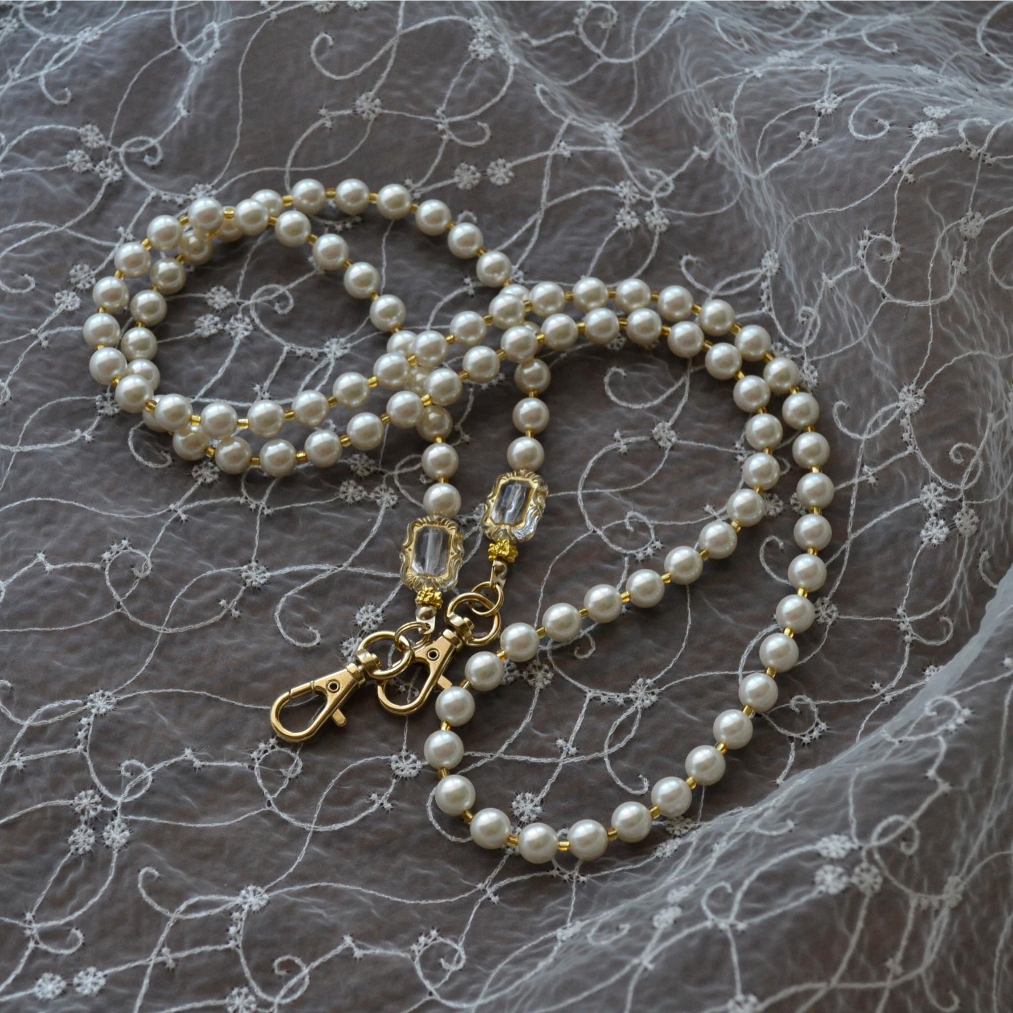 短め全長90cmパールストラップの肩掛け（ショルダー）ジュエリー感覚で身につけて！切れにくいワイヤー使用で耐久性UP◎ | 4枚目