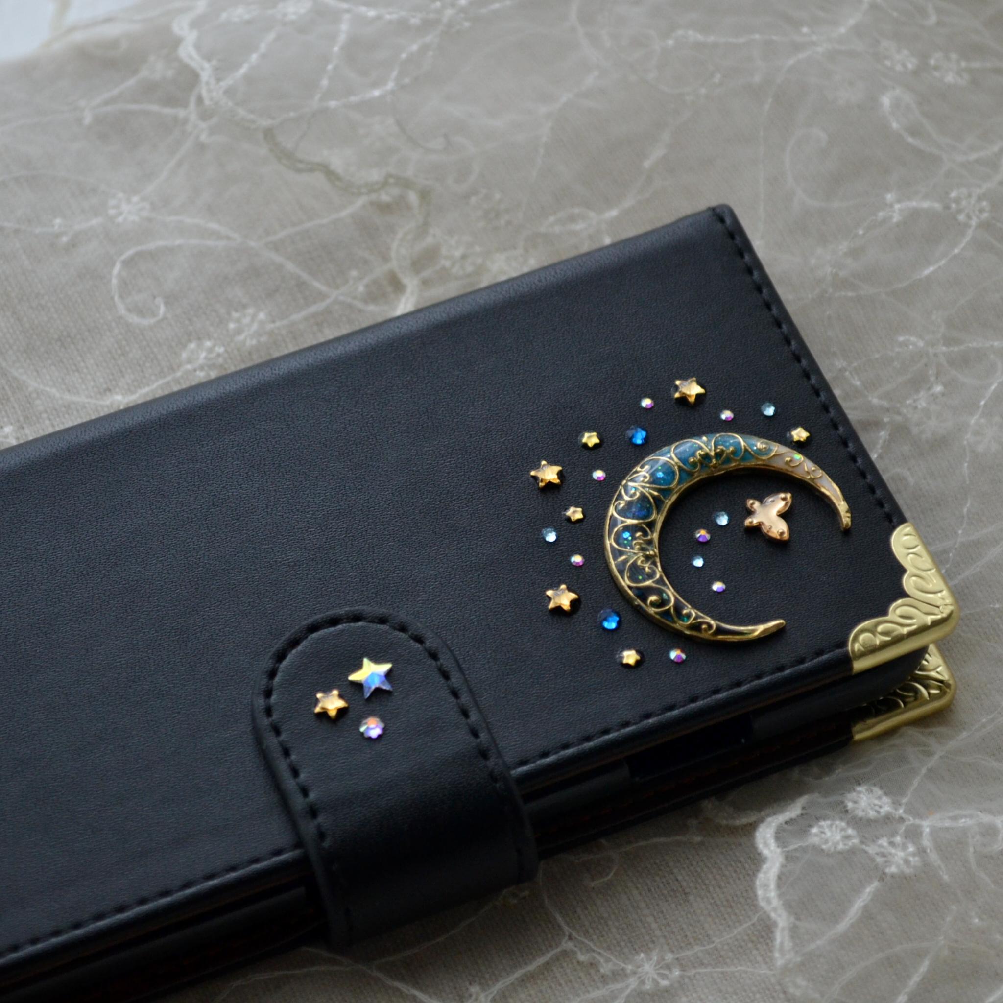 傷が目立ちにくい！手帳型スマホケース『蝶と青い月』スタンド機能付 全機種注文可能 | 3枚目