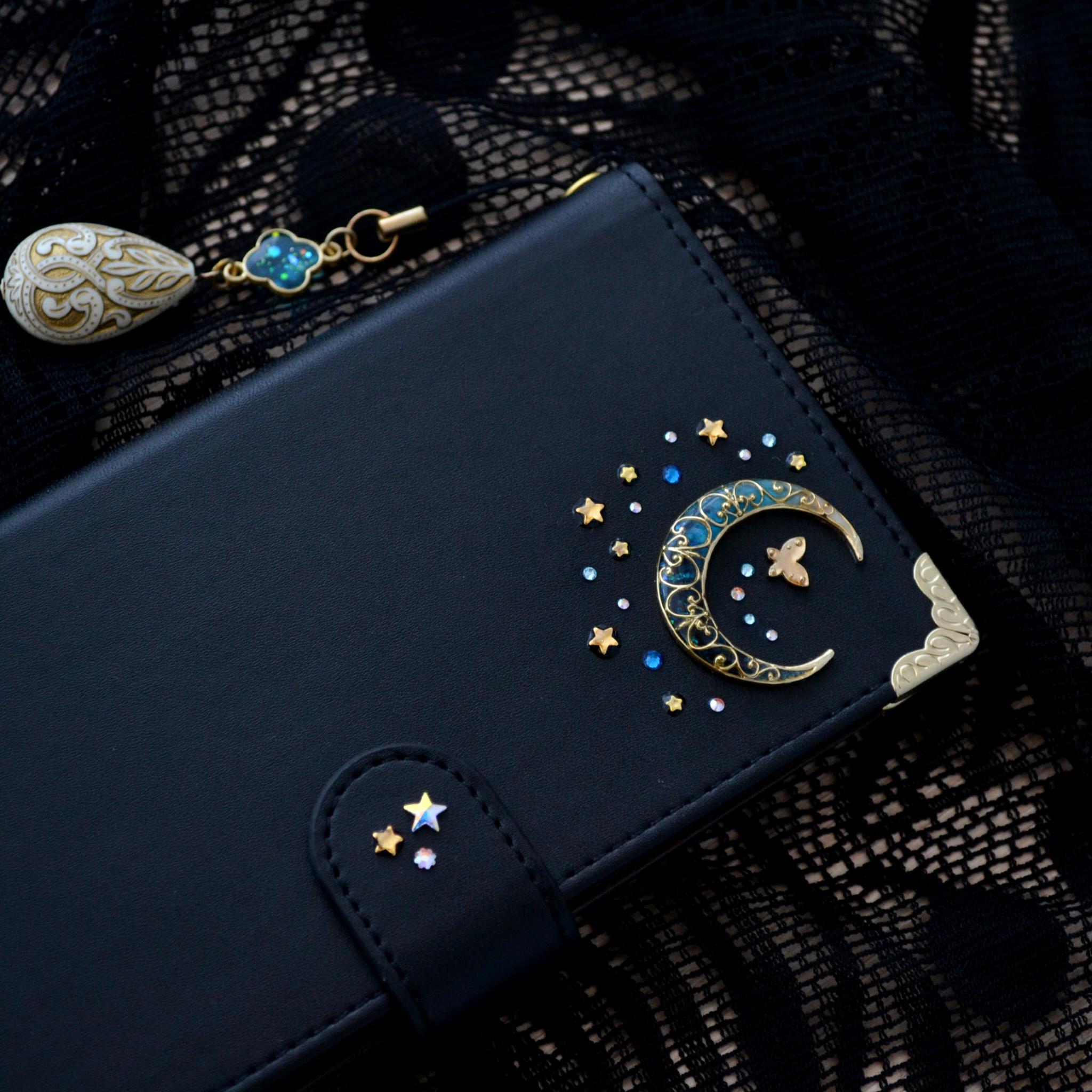 傷が目立ちにくい！手帳型スマホケース『蝶と青い月』スタンド機能付 全機種注文可能 | 4枚目