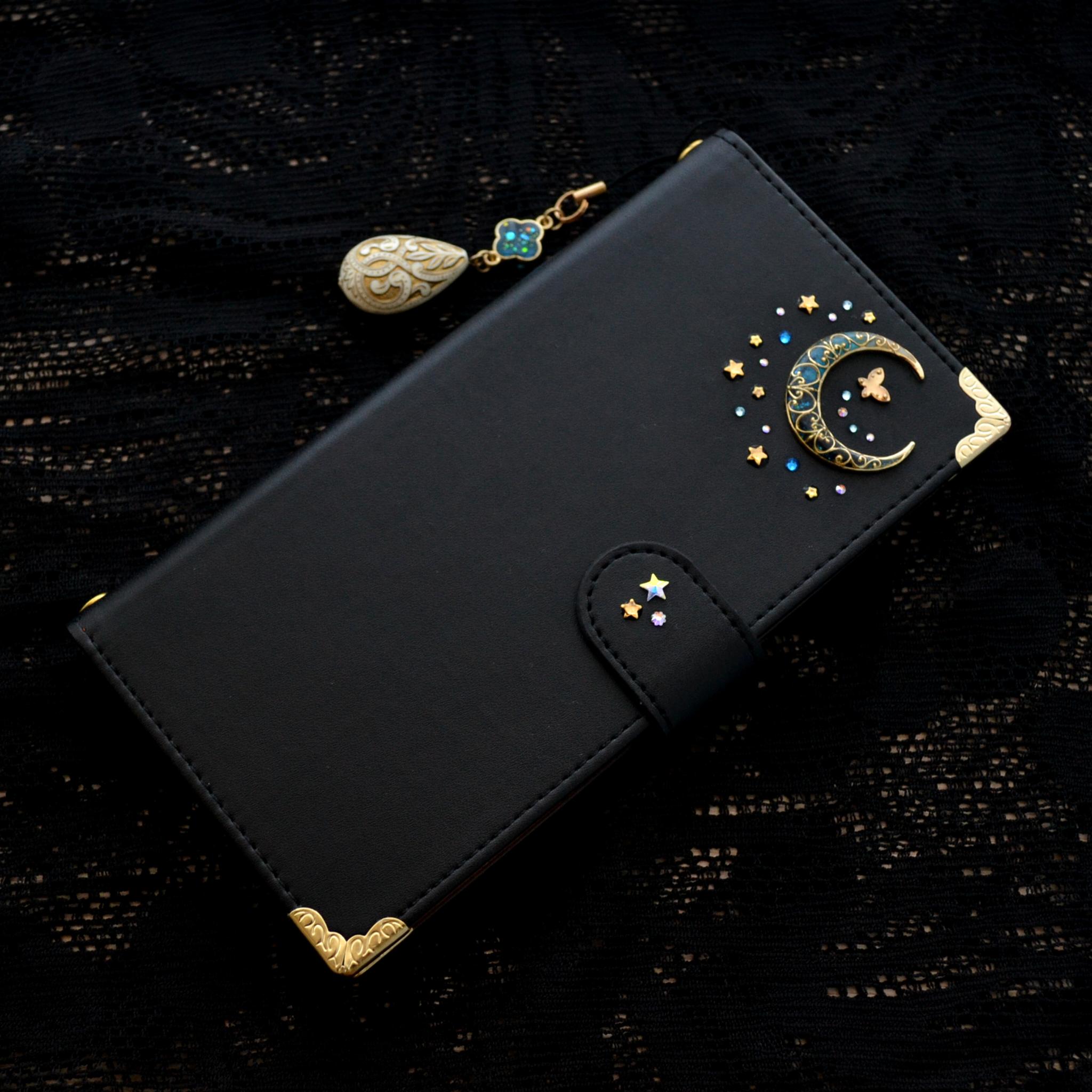 傷が目立ちにくい！手帳型スマホケース『蝶と青い月』スタンド機能付 全機種注文可能 | 5枚目