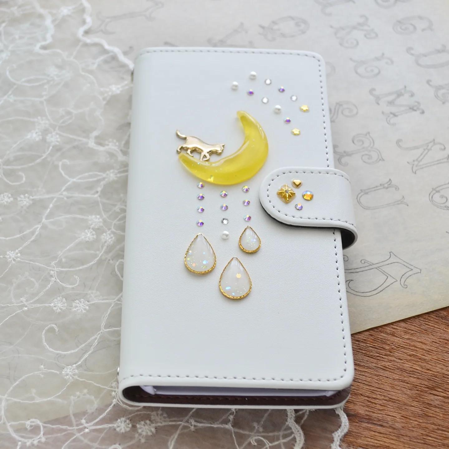 ぷっくり月としずく☆手帳型スマホケース『犬と月のいる星空』全機種対応♡特集掲載、creema限定作品 | 3枚目